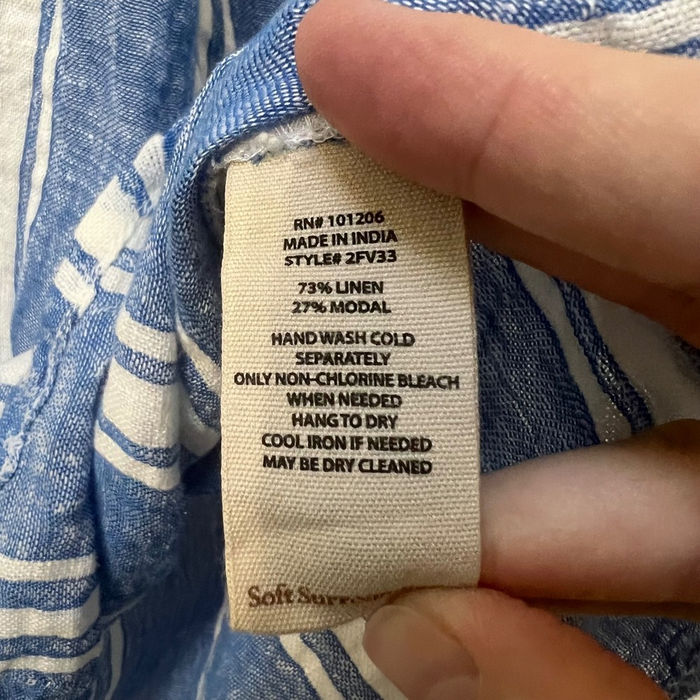 Soft Surroundings Blue White Striped Linen Blend Tunic Top XL Coastal Beachy - Picture 6 of 7